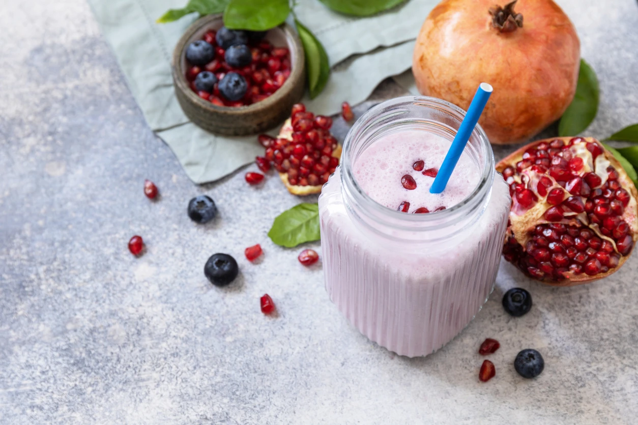 Blueberry and pomegranate smoothie.