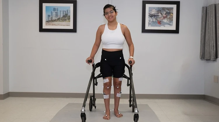 female patient participating in gait analysis.