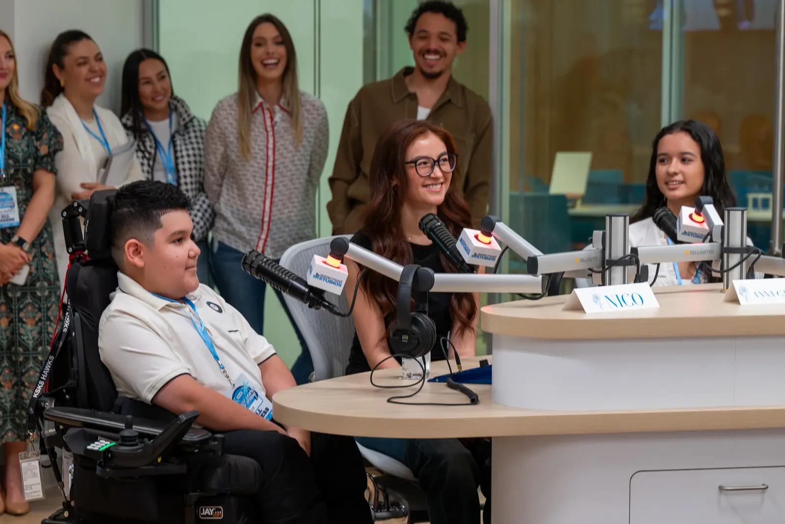 patients hosting a talk show in the studio.
